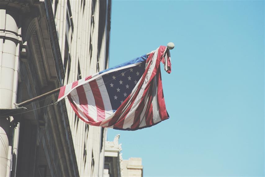 American flag on building